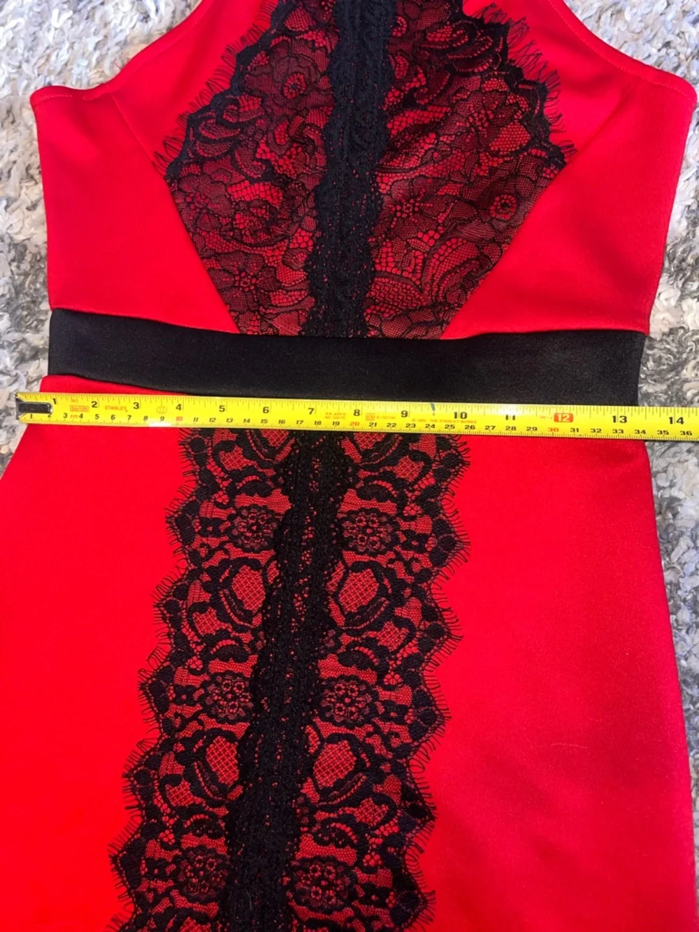 Deb Red Mini Dress with Black Lace Panel - Picture 4 of 6